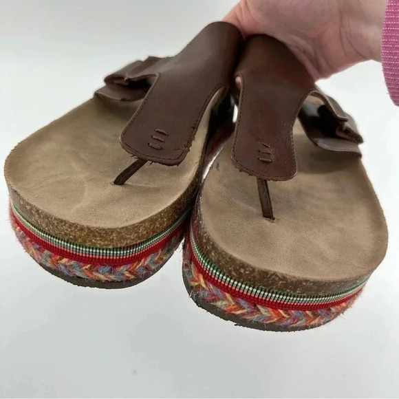 So sandals size 10 brown faux leather t-strap chunky flatforms vintage y2K 90s - Picture 9 of 13